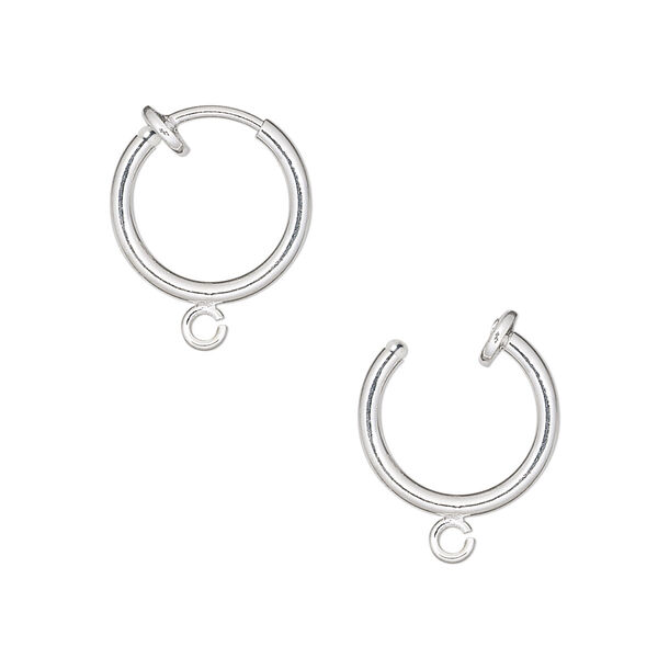 Earring, silver-plated brass, 13mm round hoop with pierced-look spring closure and open loop. Sold per pair. image number 0