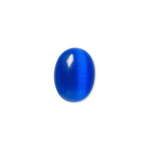 Cabochon, cat's eye glass (fiber optic glass), blue, 16x12mm calibrated oval, quality grade. Sold per pkg of 8.