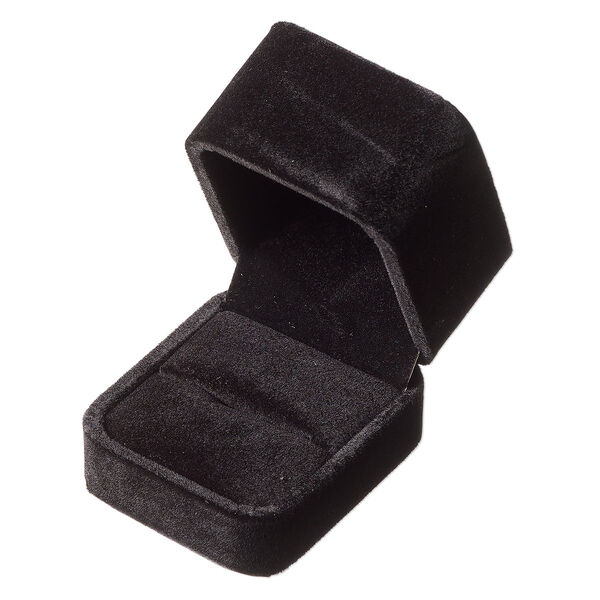 Velvet ring box, black, approximately 1-7/8 x 1-7/8 x 2-1/4 tall, sold per box. image number 0