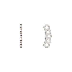 Spacer bar, silver-plated "pewter" (zinc-based alloy), 14x1mm 5-strand curved bar, fits up to 2.5mm bead. Sold per pkg of 10.
