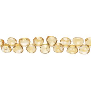 Citrine 1pkg1, hand-cut top-drilled faceted puffed teardrop bead 8 inch 5-6mm
