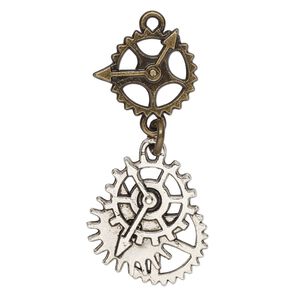 Focal, antique brass- / silver-finished "pewter" (zinc-based alloy) / steel, 41.5x19mm single-sided with gears. Sold individually.