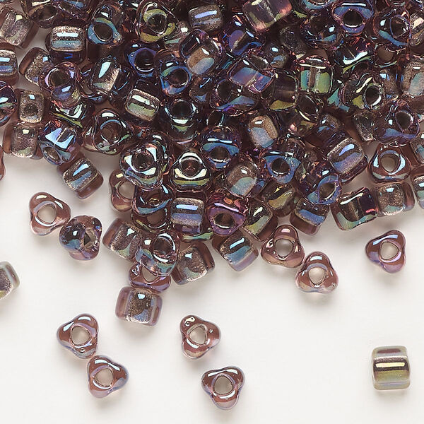 Seed bead, Miyuki, glass, transparent lilac color-lined grey, (TR1836), #5 triangle. Sold per 250-gram pkg. image number 0