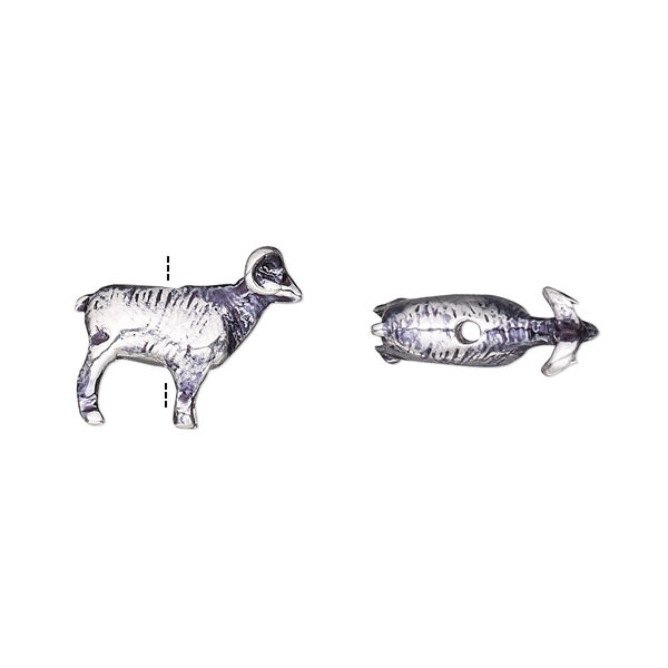 Bead, antique silver-plated brass, 14.5x12.5mm vertically-drilled 3D ram. Sold individually. image number 0