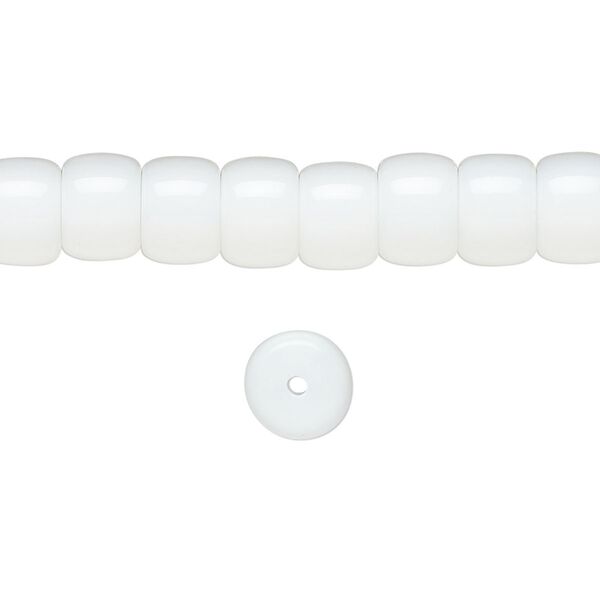 Bead, glass, opaque white, 8x6mm barrel. Sold per 15-1/2 to 16-inch strand. image number 0