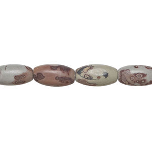 Crazy Horse&trade; stone (limestone / calcite) 1pkg1, oval bead natural, 15 inch 11x6mm-12x7mm