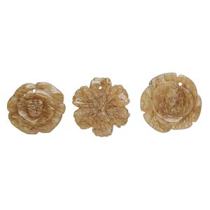 Drop mix, tigerskin glass, opaque, 24x21mm-26x26mm top-drilled carved flower. Sold per pkg of 3.