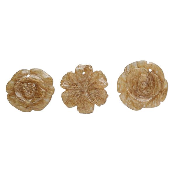 Drop mix, tigerskin glass, opaque, 24x21mm-26x26mm top-drilled carved flower. Sold per pkg of 3. image number 0