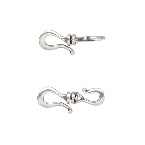 Clasp, S-hook, JBB Findings, antique silver-plated brass, 21x8mm with swivel. Sold per pkg of 2. image number 0