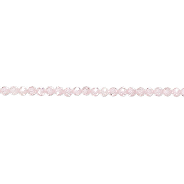 Bead, cubic zirconia, pink, 2mm micro-faceted round, Mohs hardness 8-1/2. Sold per 8-inch strand, approximately 95 beads. image number 0