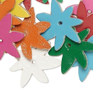 Component, leather (dyed), assorted colors, 25x25mm flower. Sold per pkg of 16.