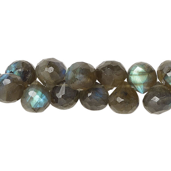 Labradorite 1pkg60, hand-cut top-drilled faceted teardrop bead natural B- grade, 7x7mm image number 0