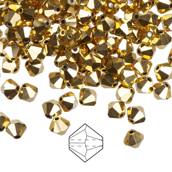 Bead 144pk crystal aurum, Preciosa Czech crystal 5mm bicone image number 0