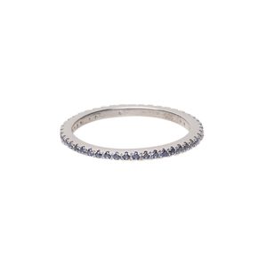 Ring, cubic zirconia and rhodium-plated sterling silver, blue, 2mm wide eternity band, size 9. Sold individually.