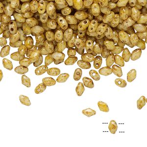 Bead, Preciosa Mini Twin™, Mini Pressed Twin, Czech pressed glass, opaque clear cream travertine, 4x2.5mm oval with (2) 0.7mm holes. Sold per 50-gram pkg.