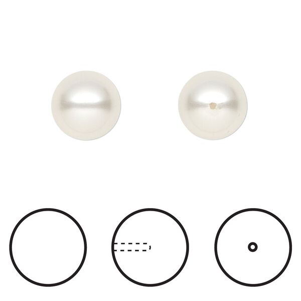 Pearl 100pk white, Swarovski® 10mm half-drilled round 5818 image number 0