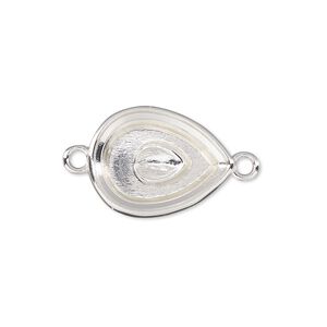 Link, Almost Instant Jewelry®, silver-plated "pewter" (zinc-based alloy), 20x15mm teardrop with 18x13mm pear setting. Sold per pkg of 2.