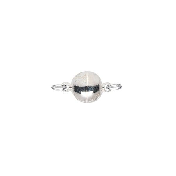 Clasp, magnetic, silver-plated brass, 8mm round. Sold individually. image number 0