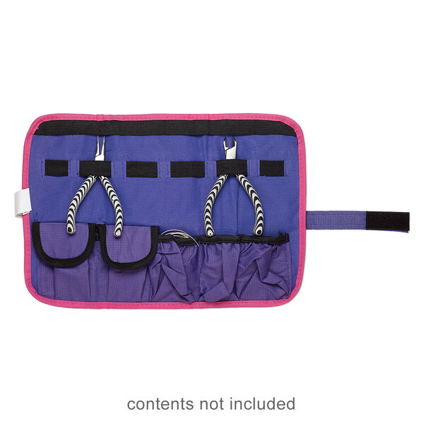 Pouch, canvas / elastic / VELCRO®, pink / purple / black, 14x9-1/2 inches with hook and loop closure with wraparound strap. Sold individually. image number 0