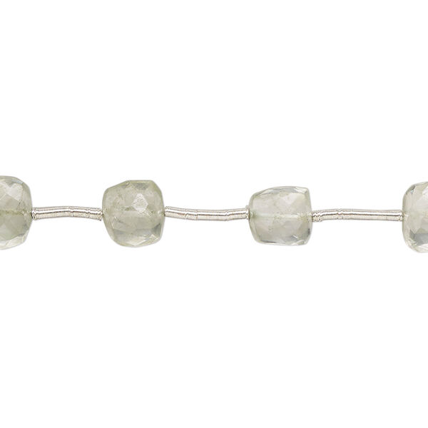 Green quartz 1pkg12, hand-cut top-drilled faceted cube bead 6-8mm image number 0