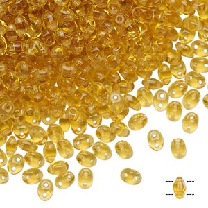 Bead, Preciosa Twin™, Pressed Twin, Czech pressed glass, transparent honey, 5x2.5mm oval with (2) 0.7-0.8mm holes. Sold per 250-gram pkg.