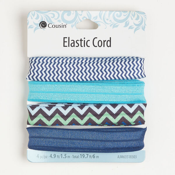 Ribbon assortment 1pkg4, nylon and elastic, mixed colors, 15mm flat, 1.5 meter sections. image number 0