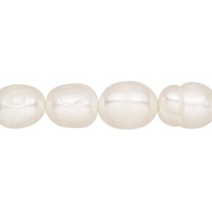 Pearl, cultured freshwater (bleached), white, 8.5-10.5mm rice, D grade, Mohs hardness 2-1/2 to 4. Sold per 8-inch strand, approximately 17-19 beads.