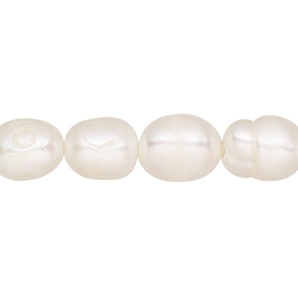Pearl, cultured freshwater (bleached), white, 8.5-10.5mm rice, D grade, Mohs hardness 2-1/2 to 4. Sold per 8-inch strand, approximately 17-19 beads. image number 0