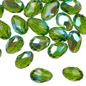 Bead Celestial Crystal® 1pkg40, 11X7.5mm-12X8mm teardrop / 66 facets, translucent medium green AB