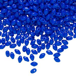 Bead, Preciosa Mini Twin™, Mini Pressed Twin, Czech pressed glass, opaque cobalt, 4x2.5mm oval with (2) 0.7mm holes. Sold per 10-gram pkg.
