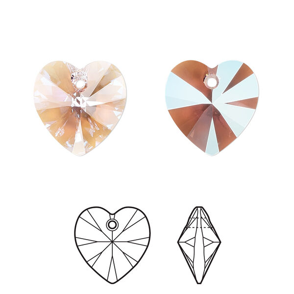 Drop 2pk light amethyst shimmer, Crystal Passions® 14mm pendant heart 6228 image number 0