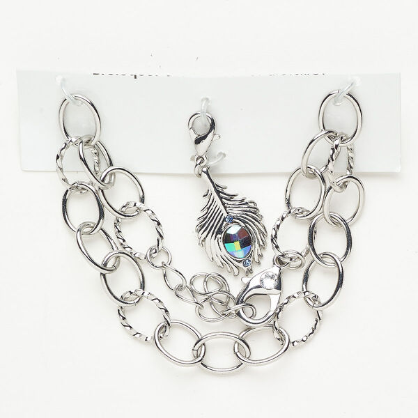 Chain finding assortment brass / crystal 1pkg2 mixed sizes shapes, antique silver finish / multicolored image number 0
