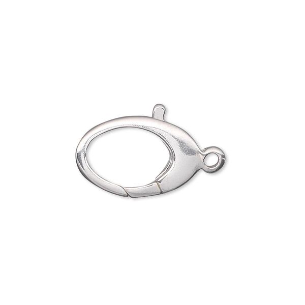 Clasp, lobster claw, sterling silver, 18x11.5mm oval with loop. Sold individually. image number 0
