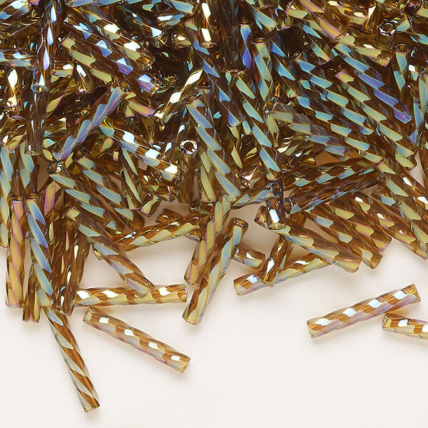 Bugle bead, Dyna-Mites™, glass, translucent rainbow brown, 12mm twisted. Sold per 50-gram pkg. image number 0