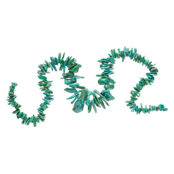 Bead, turquoise (dyed / stabilized), blue and blue-green, small to gigantic graduated chip, B grade, Mohs hardness 5 to 6. Sold per 15-inch strand. image number 0