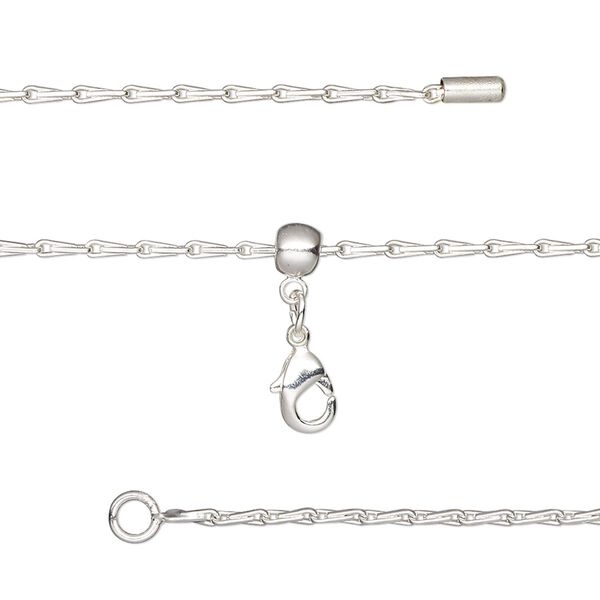 Chain, silicone and silver-plated brass, 1.4mm teardrop, adjustable from 16 to 23-1/2 inches with lobster claw clasp and adjustable slider bead. Sold individually. image number 0