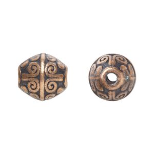 Bead, antique copper-plated "pewter" (zinc-based alloy), 12x11mm bicone. Sold per pkg of 20.