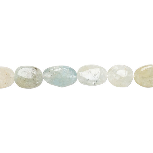 Bead, multi-beryl (natural/heated), 8x6mm-10x7mm hand-cut puffed oval, C- grade, Mohs hardness 7-1/2 to 8. Sold per 14-inch strand, approximately 40 beads. image number 0