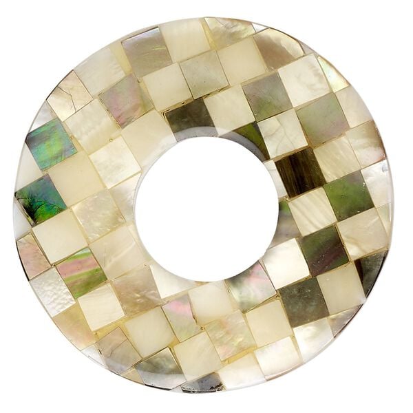 Focal, black lip shell / gold lip shell / mother-of-pearl shell (assembled), 40-41mm single-sided donut, Mohs hardness 3-1/2. Sold individually. image number 0