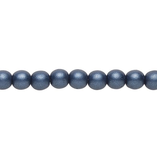 Bead, Czech glass druk, opaque satin dark blue, 6mm round. Sold per 15-1/2" to 16" strand. image number 0