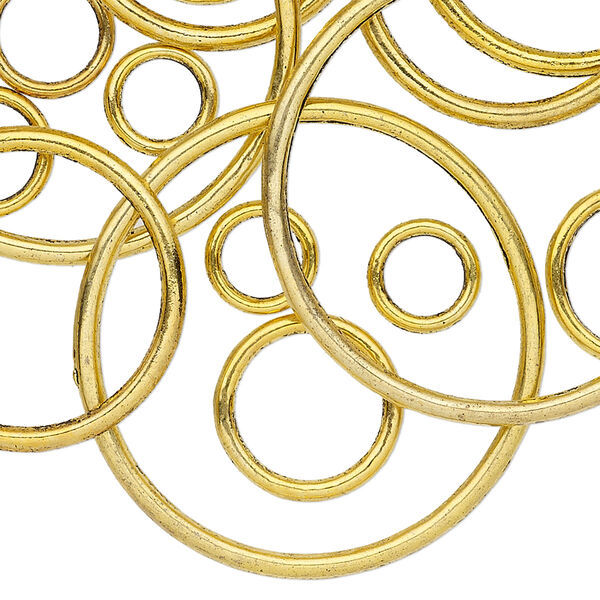 Jump ring, antique gold-finished "pewter" (zinc-based alloy), 8-35mm assorted soldered round, 4.7-30.8mm inside diameter, 12-15 gauge. Sold per pkg of 25. image number 0
