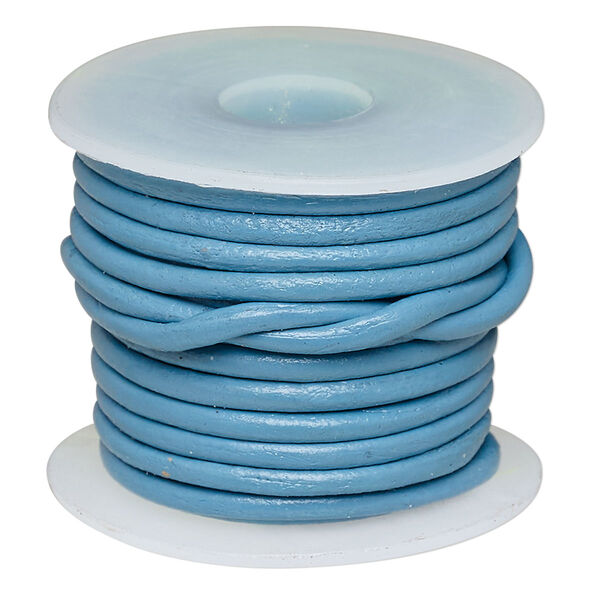 Cord, leather (dyed), turquoise blue, 2-2.2mm round. Sold per 5-yard spool. image number 0