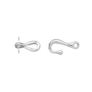 Clasp hook&eye 1pkg10 silver-plated, 12x7mm twist, brass 1-strand