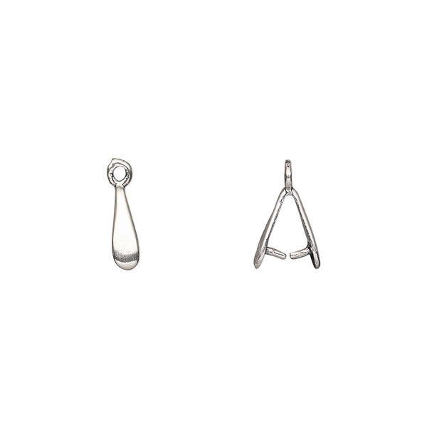 Bail, ice-pick, antique silver-plated brass, 9x2mm plain teardrop, 5mm grip length. Sold per pkg of 2. image number 0