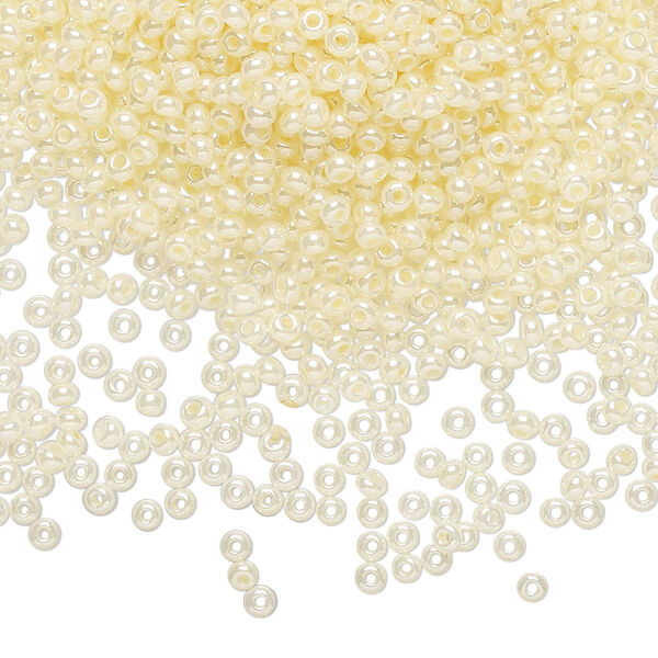 Seed bead, Preciosa Ornela Czech glass, pkg/50g, #11 rocaille, opaque luster light cream pearl, (47113). image number 0