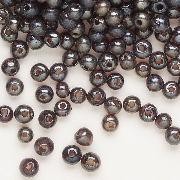 Seed bead, glass, pkg/2ounce, #6 round, translucent luster dark purple. image number 0