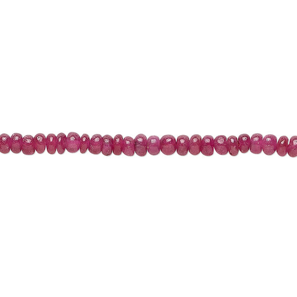 Bead, ruby (heated), 3x1mm-3x2mm hand-cut rondelle with 0.4-0.6mm hole, B- grade, Mohs hardness 9. Sold per 6-inch strand. image number 0