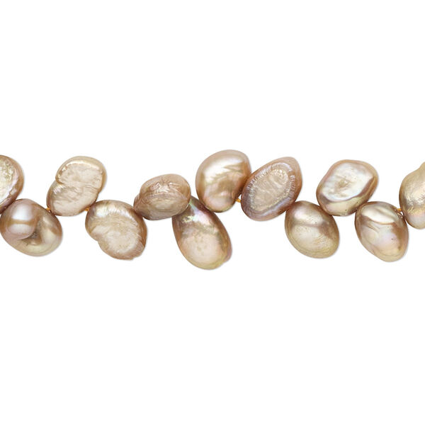 Pearl, cultured freshwater (dyed), soft gold, 6x5mm-7x6mm herringbone-drilled flat-sided rice with 0.4-0.6mm hole, C- grade, Mohs hardness 2-1/2 to 4. Sold per 15-inch strand. image number 0
