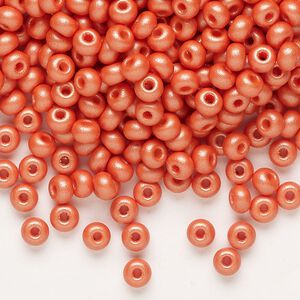 Seed bead, Preciosa Ornela Czech glass, pkg/500g, #6 rocaille, opaque PermaLux dyed orange chalkwhite, (22004).