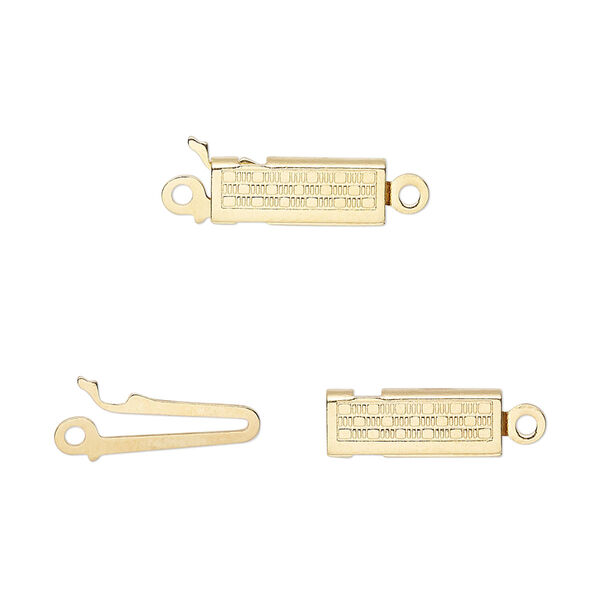 Clasp, tab, gold-plated brass, 12x5mm rectangle with checkered design. Sold per pkg of 100. image number 0